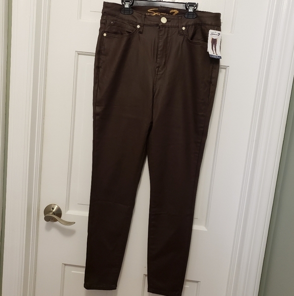 NWT Seven7 Coated Skinny Jeans Faux Leather Espresso Brown Size 12 RET. $79.00 - Picture 2 of 11